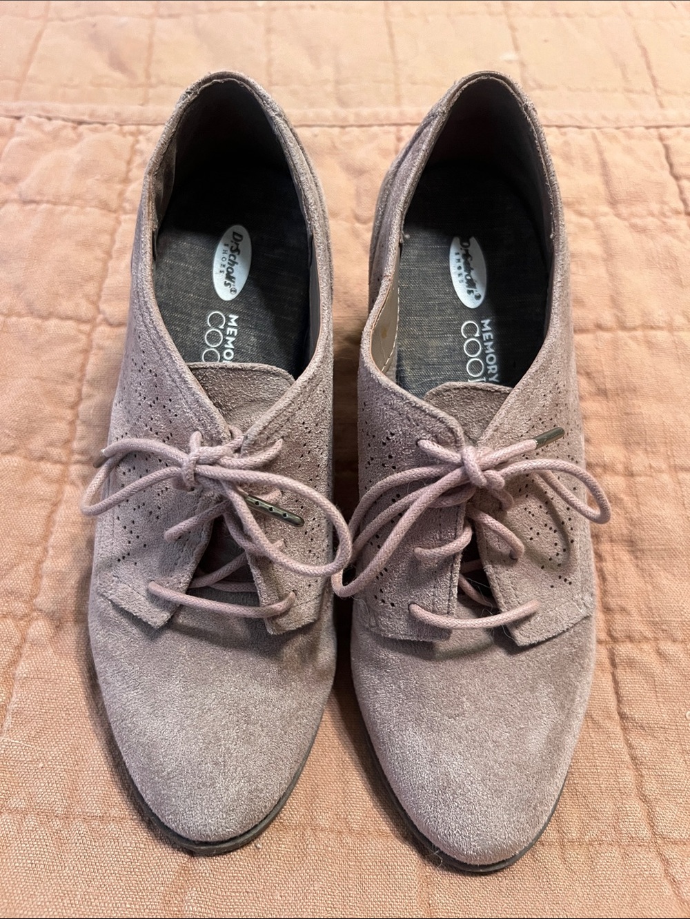 Dr. Scholl's beige Suede Lace-Up Memory Foam Oxfords